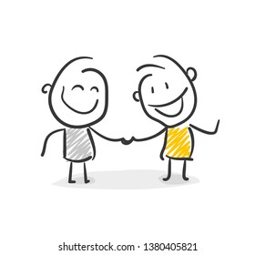 Two Smiling Business Stick Figure Make A Deal Vector