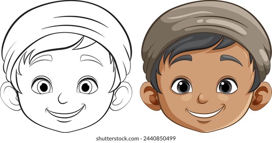 Two smiling cartoon boys with different skin tones