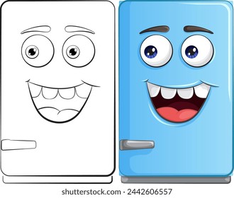 Two smiling cartoon refrigerators side by side.