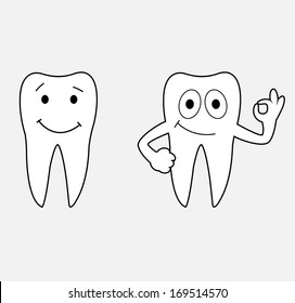 Two smiling Cartoon teeth. Dental symbols. Vector eps 10