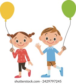 Two smiling children are holding balloons