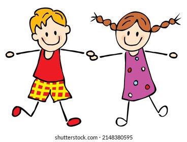 Two Smiling Dancing Kids Boy Girl Stock Vector (Royalty Free ...