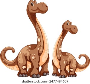 Two smiling dinosaurs standing side by side