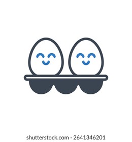 Two smiling eggs in an egg carton icon