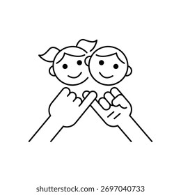 Dos personajes amigos sonrientes con brazos alrededor de los hombros. Ilustración de icono de línea delgada de Vector de amistad
