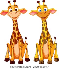 Two smiling giraffes in a playful vector graphic.