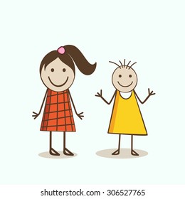 Two smiling girls wearing stylish clothes in the mood of playing and dancing. 