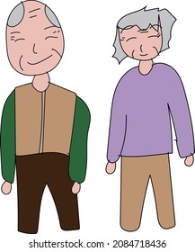 Two smiling Japanese old couples