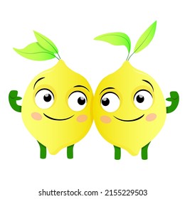 Two smiling lemons stand side by side