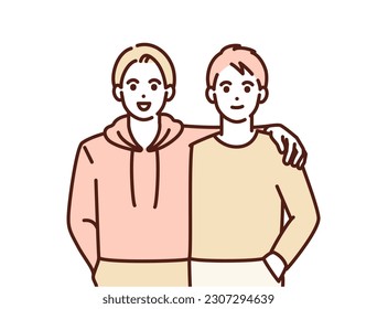 Dos hombres sonrientes. Ilustración vectorial de parejas del mismo sexo.