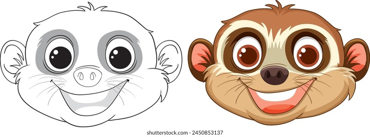Two smiling monkey faces in a vector style.
