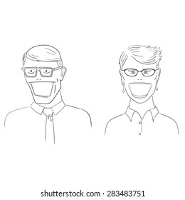 Two smiling persons male and female. May be used as call center avatar pictures, sale manager  avatar pictures or anything else. Vector illustration