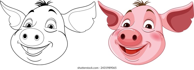 Two smiling pig characters in vector style