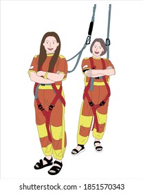 Two smiling women preparing to skywalk