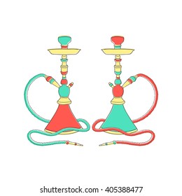 Two smoking Hookahs - isolated on white background illustration