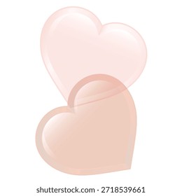 Zwei glatte, abgerundete Herzformen in einem sanften Rosa Farbton liegen übereinander, wobei das obere Herz das untere leicht überlappt.