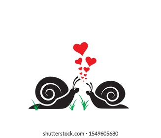 Two snails silhouettes in love, vector. Funny illustration, vector, cartoon, children wall decals, kids wall artwork isolated on white background, minimalist poster design 