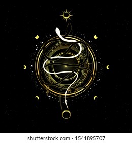 two snake black and white color on luxury space explore background