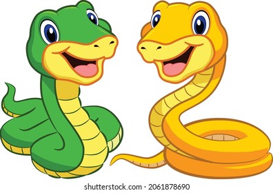 Two snake cartoon vector art and illustration