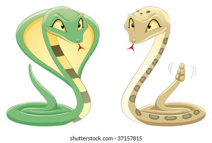 Two Snakes: Cobra and Pit Viper. Cartoon and vector reptiles