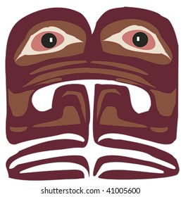 Two snakes facing each other to form a wooden mask.