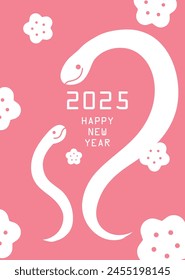 Two snakes forming a heart. Chinese new year of the snake 2025 greeting card, lunar new year 2025 celebration with two zodiac snakes. Parent and child snakes.