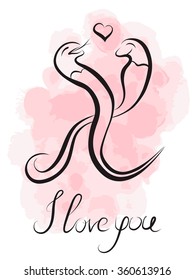 Two snakes in love. Funny vector illustration on love theme