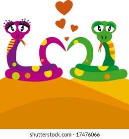 Two of snakes in love - vector illustration