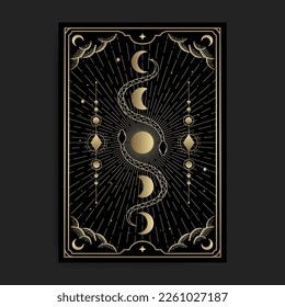 Two snakes with moon phase golden illustration