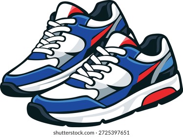 zwei Turnschuhe, weiß, blau, rot