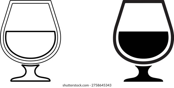 Two snifter glasses one empty and one filled with dark liquid isolated on transparent background
