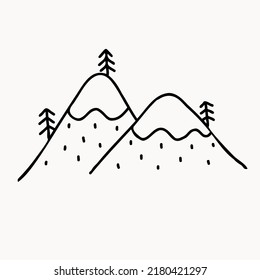 Two with snow caps and growing Christmas trees. Hand drawn vector illustration. Element for greeting cards, posters, stickers and seasonal design. Isolated on white background.