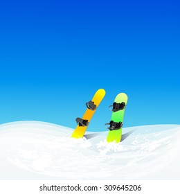 Two Snowboard In Snow Mountain Slope Vector Color Illustration Winter Background 