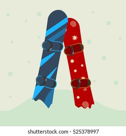 Two snowboard in the snow. vector illustration