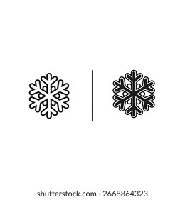 Two snowflake icons, one outlined, one filled, separated by a vertical line, against a white backdrop.