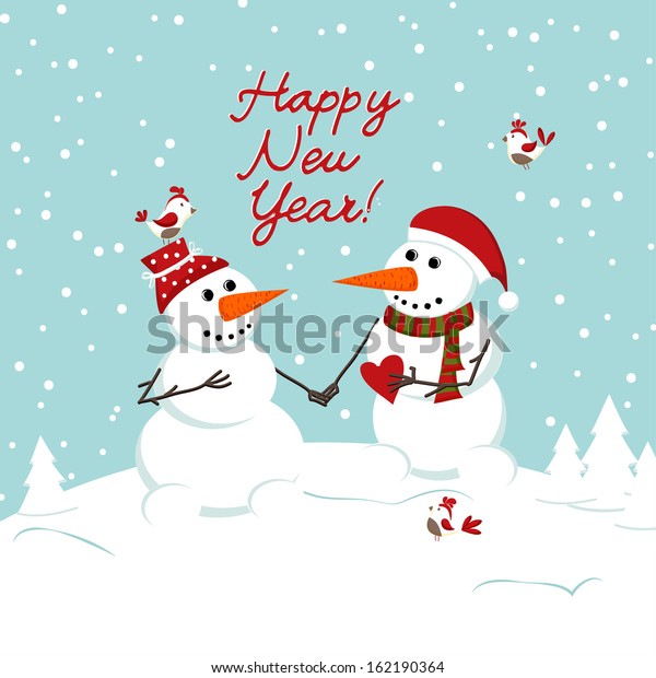 Two Snowman Love Heart Stock Vector (Royalty Free) 162190364