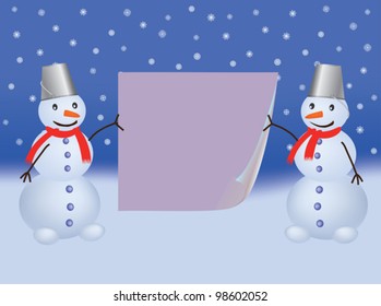 two snowmen with bent paper page vector illustration