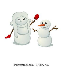 two snowmen boy and girl Vector illustration