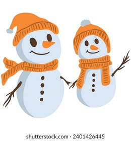 two snowmen with hats and scarves vector ,good for graphic design resources.