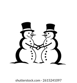 Two Snowmen Holding Hands Celebrate Winter Friendship In A Simple Vector Graphic