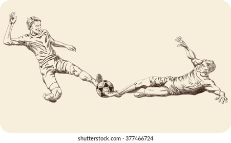 Two soccer fighting for a ball
