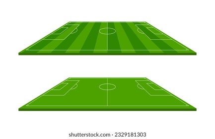 Two soccer or football fields, side view. Perspective elements. Vector illustration.