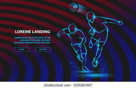 Two Soccer players fighting for the ball. Vector Football Sport Background for Landing Page Template.