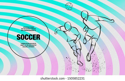 Two Soccer players fighting for the ball. Vector outline of soccer players sport illustration.