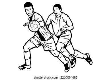 Two soccer players fighting for the ball - Out line