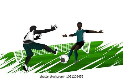 Zwei Fußballspieler spielen aktiv. 