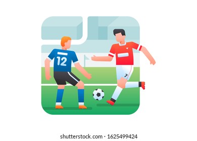 Two soccer players playing soccer on the field. Football soccer vector illustration.