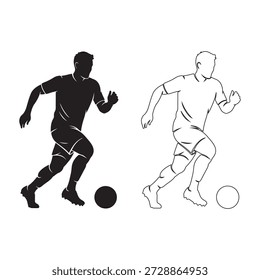 Dos jugadores de fútbol corriendo con pelotas en diferentes estilos aislados sobre fondo blanco