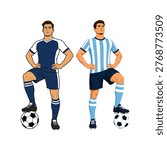 Two soccer players standing on balls