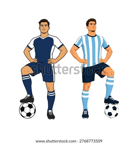 Two soccer players standing on balls